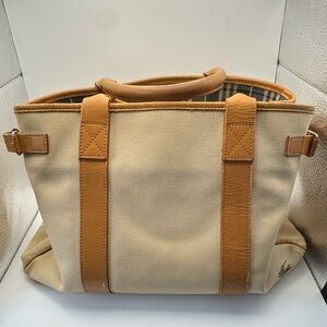 Burberry Blue Label Canvas Leather Tote Bag Tan Plaid Japan Exclusive
